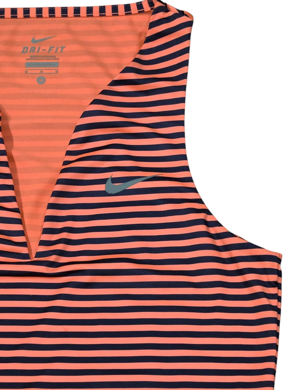 Nike Dri-FIT Women Medium Coral/Orange Navy Striped Racerback Athletic Tank Top